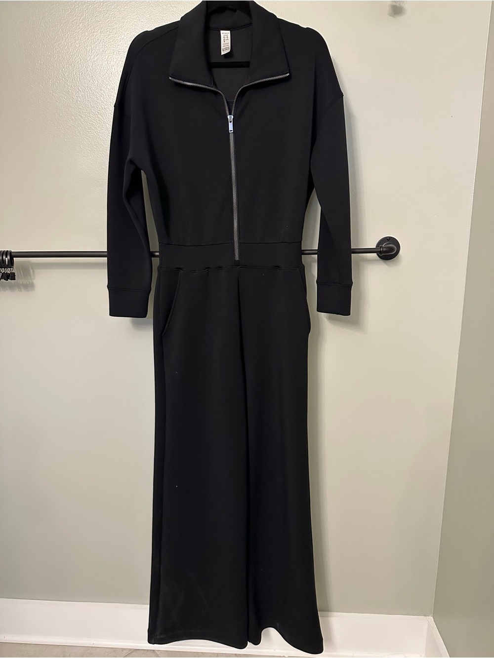 SPANX Black Long-Sleeve Zip-Front Jumpsuit